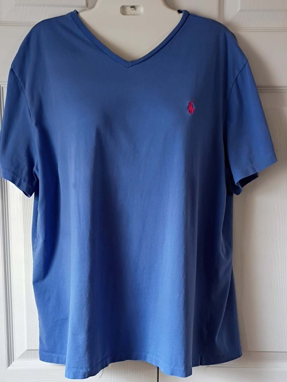 Polo by Ralph Lauren Blue V-Neck Tee with Pink Pony Logo Size XL